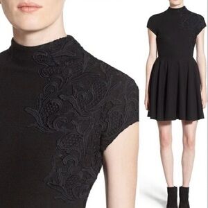 Anthropologie- Plenty by Tracy Reese Black Lace Applique Fit and Flare Dress 0